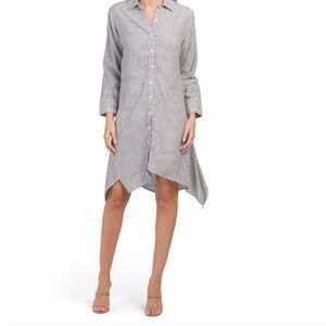 Cynthia Rowley L Striped Linen Blend Dress Asymmetrical Hem NWOT